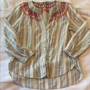 Lucky Brand Button Up Peasant Blouse
